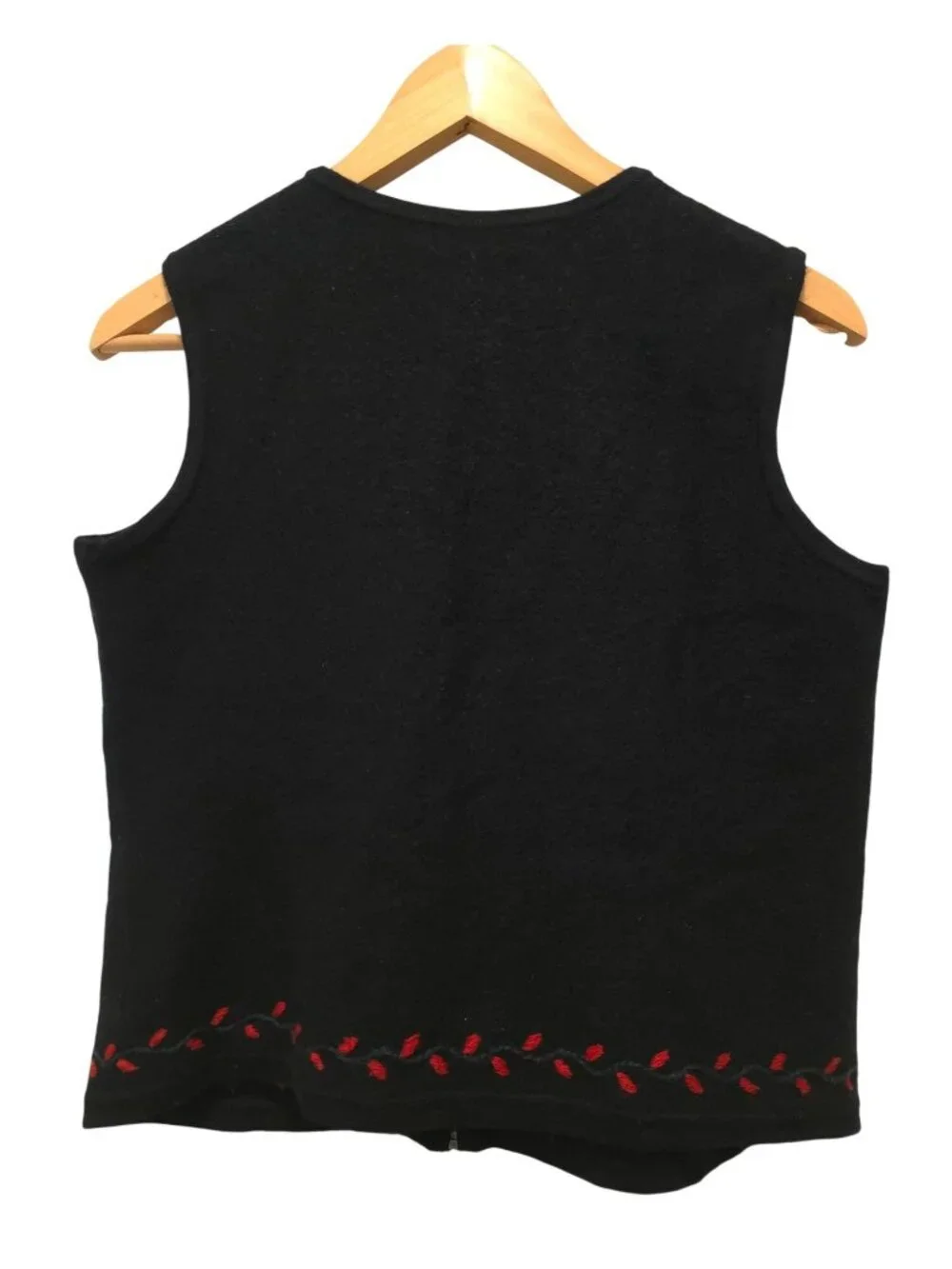 Vintage Charter Club Christmas Tree Scene Wool Zip-Up Black Ugly Xmas Vest M - Picture 2 of 6